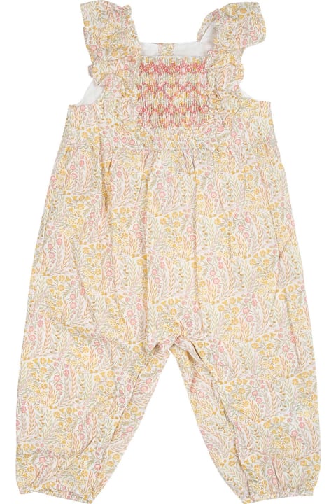 Topwear for Baby Boys Tartine et Chocolat Ivory Dungarees For Baby Girl With Liberty Fabric