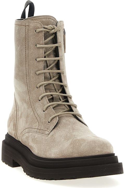 Brunello Cucinelli Boots for Women Brunello Cucinelli Suede Combat Boots Monile