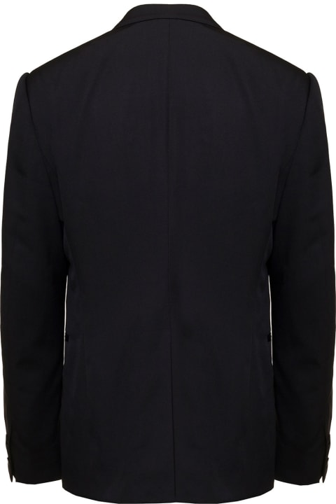 Black Single-breasted Jacket With Notched Revers In Wool Man