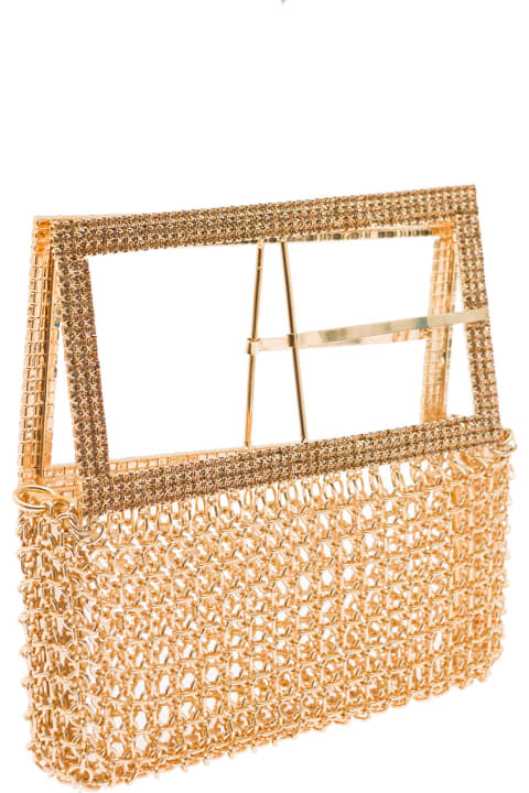 'downtown Bag' Gold-colored Shoulder Bag With Maxi Buckle In Metal Mesh Woman