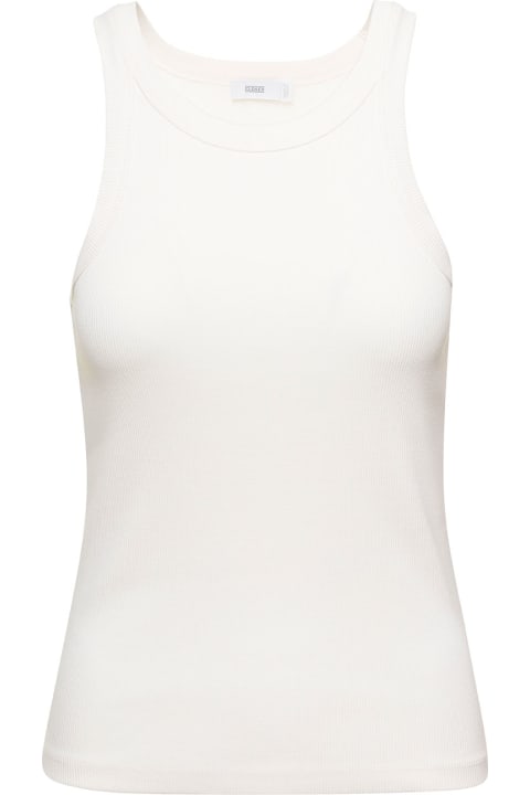 White Sleeveless Ribbed Top In Cotton Stratch Woman