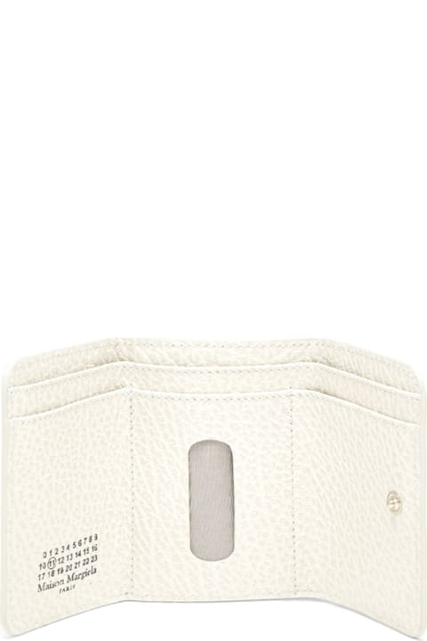 Maison Margiela Woman's Trifold Wallet In White Grained Leather