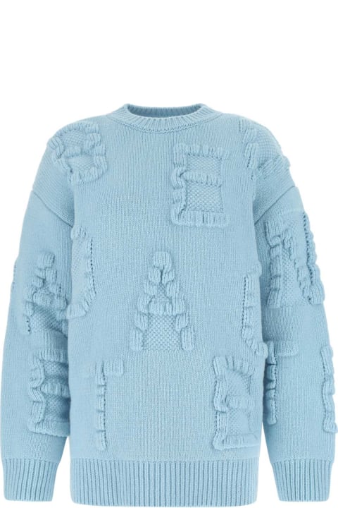 Bottega Veneta Sweaters for Women Bottega Veneta Light Blue Stretch Wool Blend Shetland Alphabet Oversize Sweater