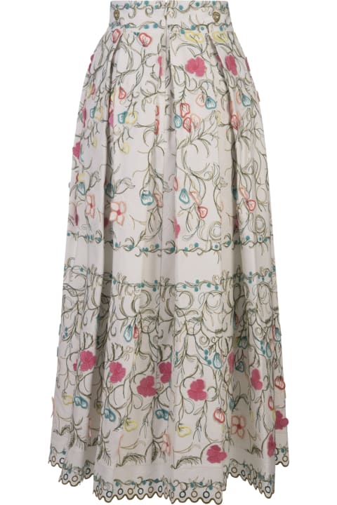 Skirts for Women Elie Saab Cotton Embroidered Garden Long Skirt