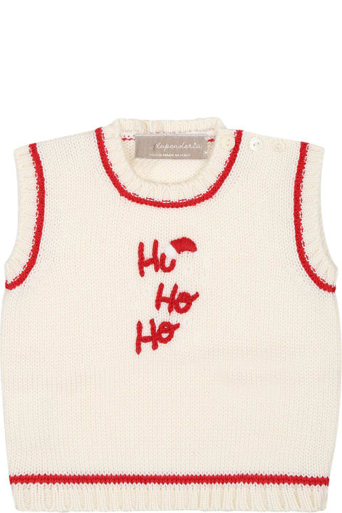 La stupenderia Sweaters & Sweatshirts for Baby Girls La stupenderia White Vest Sweater For Baby Boy With Writing