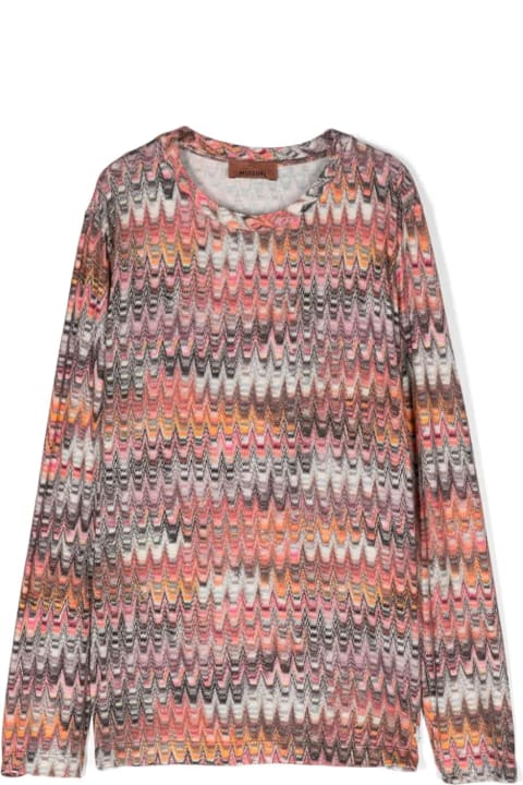 Missoni قمصان بياقة دائرية وقمصان البولو لـ بنات Missoni Stretch Viscose T-shirt With Multicoloured Zigzag Pattern