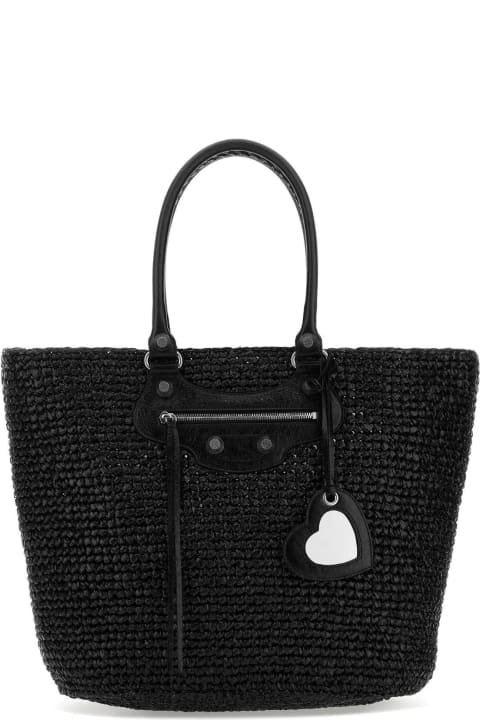 ウィメンズ Balenciagaのトートバッグ Balenciaga Black Raffia Large Le Cagole Panier Shopping Bag