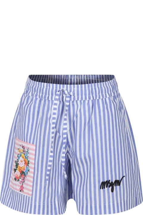 Fashion for Kids MSGM Blue Shorts For Girl With Flowers Print