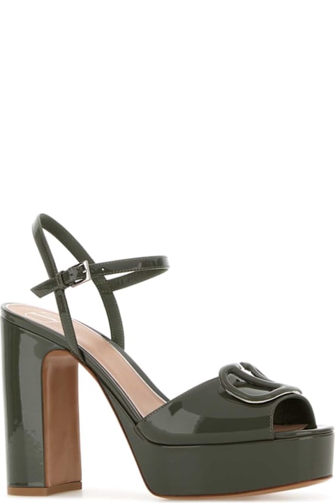 Valentino Garavani Army Green Leather Vlogo Signature Sandals