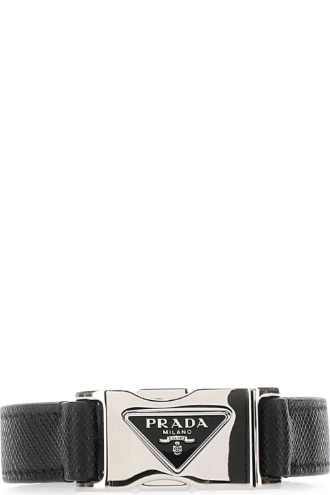 Bracelets for Men Prada Black Leather Bracelet