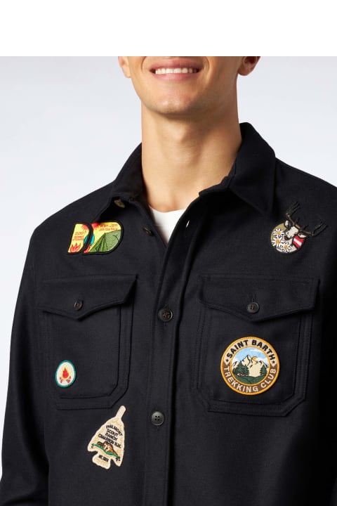 Homeware MC2 Saint Barth Man Wooly Blue Overshirt With Pockets And Patches