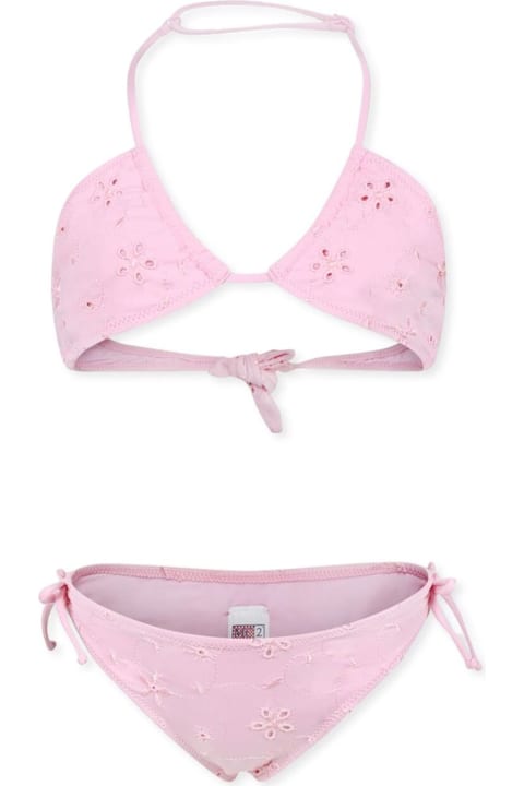 MC2 Saint Barth Swimwear for Girls MC2 Saint Barth 'aryanna' Pink Bikini With Tie Closure And Floral Embroidery In Tech Fabric Stretch Girl