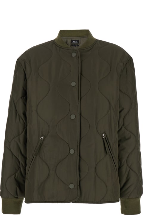 A.P.C. Coats & Jackets for Women A.P.C. 'camila' Military Green Jacket With Snap Buttons In Quilted Fabric Woman