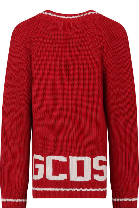 GCDS Mini Sweaters & Sweatshirts for Boys GCDS Mini Red Cardigan For Kids With Logo