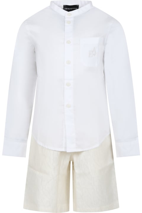Suits for Boys Emporio Armani Elegant Ivory Suit For Boy With Logo