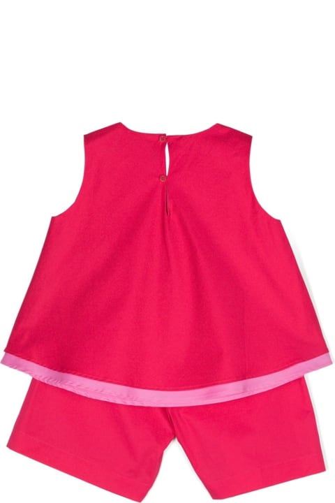Dresses for Girls Il Gufo Stretch Cotton Poplin Set In Pink And Carmine Red