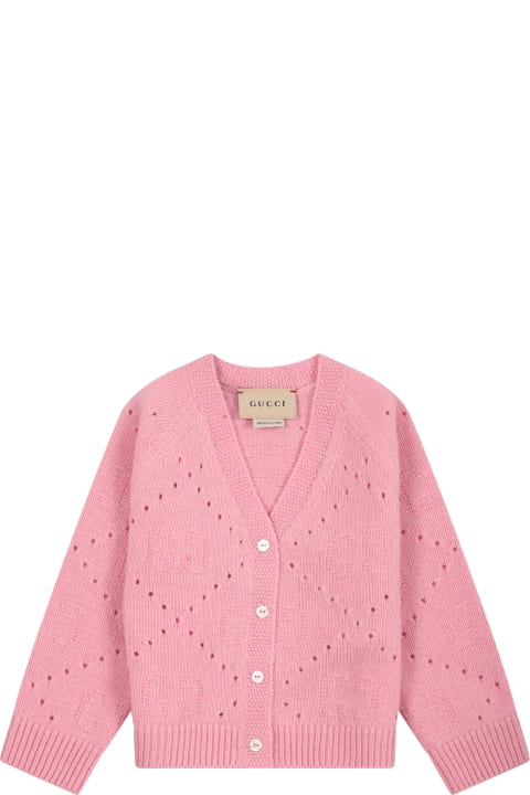 Pink Cardigan For Baby Girl With Gg
