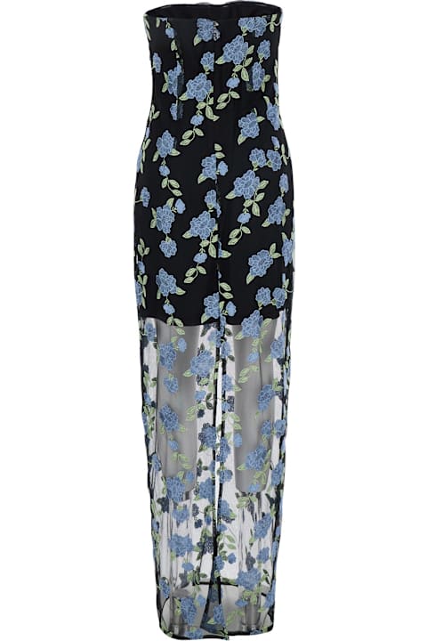 Fashion for Women Rotate by Birger Christensen Long Dress With All-over Floral Motif And Semi Sheer Lower Part In Tech Fabric