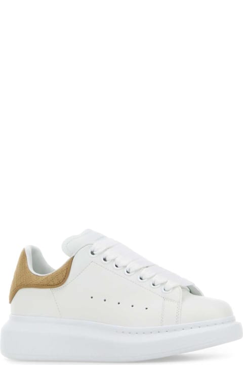 Alexander McQueen White Leather Sneakers With Beige Leather Heel