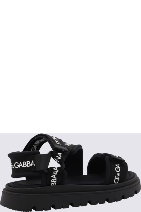 メンズ新着アイテム Dolce & Gabbana Black Cotton And Leather Sandals