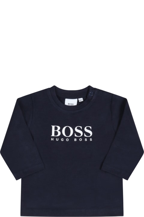 T-Shirts & Polo Shirts for Baby Girls Hugo Boss Blue T-shirt For Babyboy With Logo