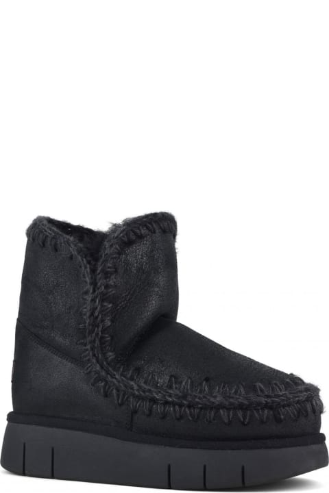 Mou Shoes for Women Mou Eskimo 18 Bounce In Cracked Black Sheepskin