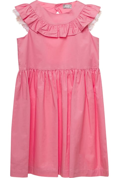 Salmon Pink Short Dress With Volant Detail In Stretch Cotton Girl