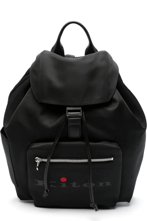 Kiton Backpacks for Men Kiton Black Canvas Backpack With Logo