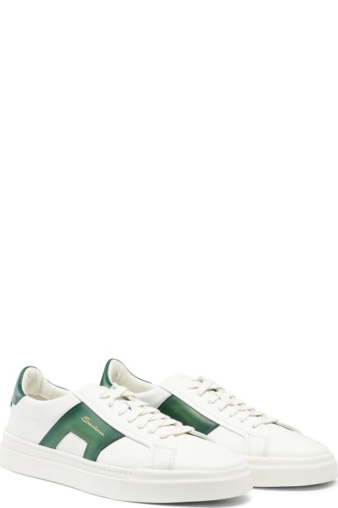 Santoni for Men Santoni White Green Leather Sneaker