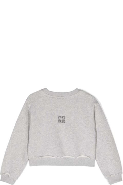 Givenchyのガールズ Givenchy Grey Cropped Sweatshirt With Glitter Logo Print And '4g' Motif In Cotton Girl