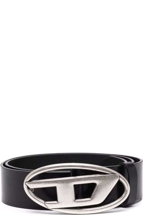 Homeware Diesel Black Belt With Oval D Logo Buckle Closure In Leather Man