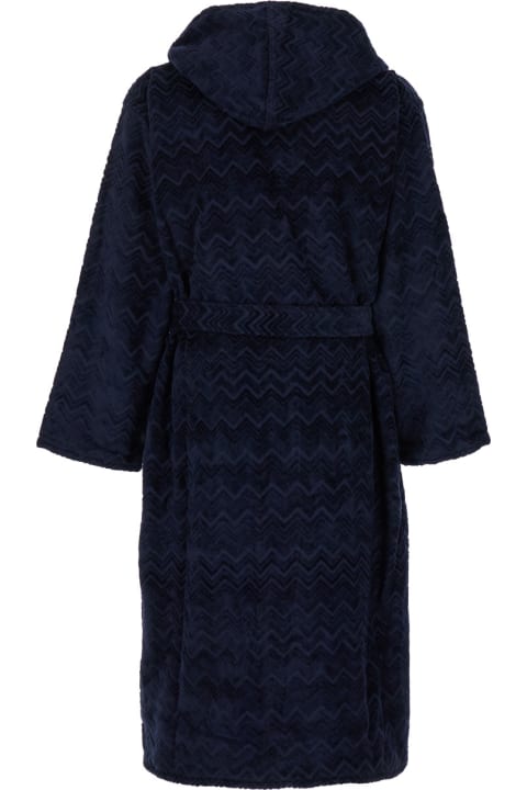 Missoni Underwear & Nightwear for Women Missoni Blue Bathrobe With Zig Zag Motif In Cotton