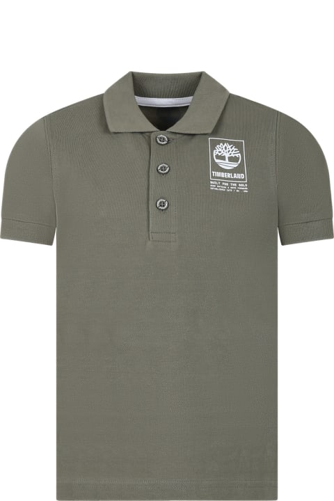 ボーイズ TimberlandのTシャツ＆ポロシャツ Timberland Green Polo Shirt For Boy With Logo