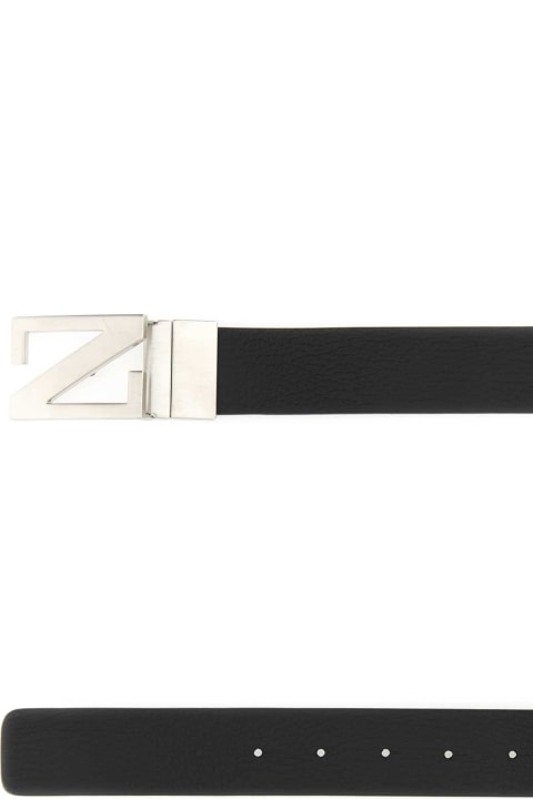 Belts for Men Zegna Black Leather Reversible Belt