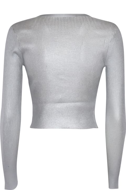 Elisabetta Franchi Women Elisabetta Franchi Cropped Silver Tricot Ribbed Sweater