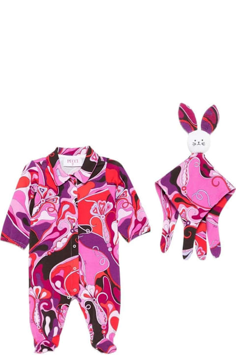 Pucci for Baby Girls Pucci Fuchsia Babysuit Set With Doudou For Baby Girl