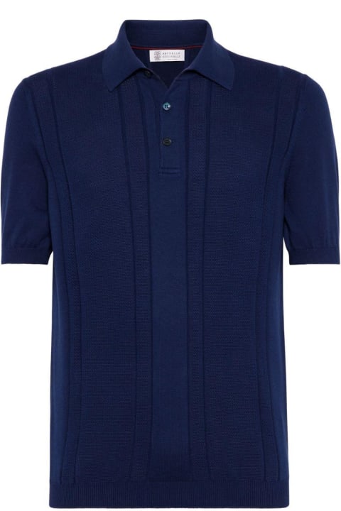 Italian Style for Men Brunello Cucinelli Short Sleeved Open-knitted Polo Shirt