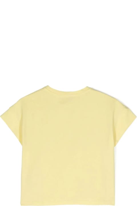 Miss Blumarine T-Shirts & Polo Shirts for Girls Miss Blumarine Pastel Yellow T-shirt With Logo Print With Rhinestones