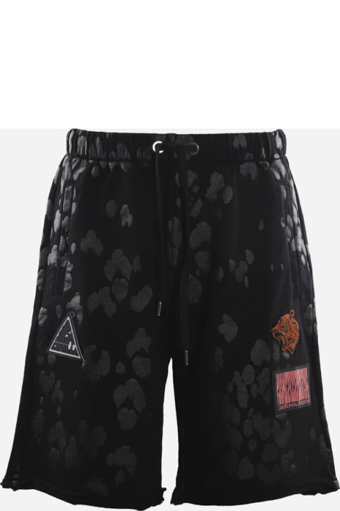 Cotton Shorts With Logo Patch And All-over Contrasting Print
