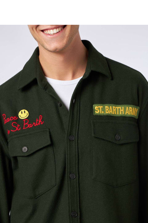 MC2 Saint Barth Men MC2 Saint Barth Moleskin Overshirt With Peace In St. Barth Embroidery