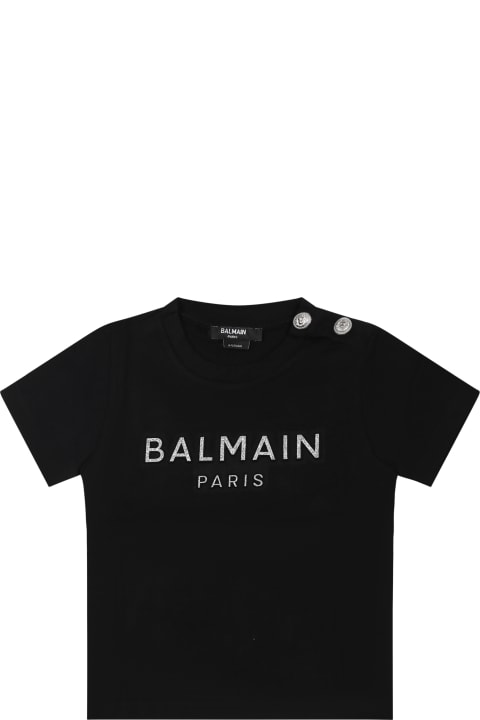 Fashion for Baby Boys Balmain Black T-shirt For Baby Girl With Logo