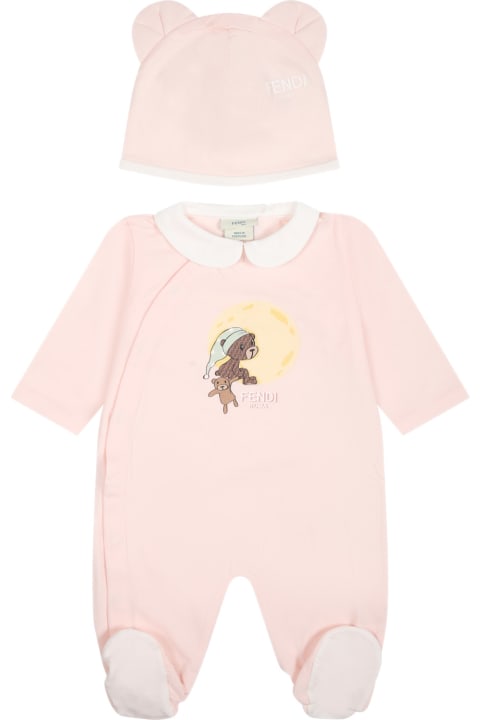 Fendi Bodysuits & Sets for Baby Girls Fendi Pink Set For Baby Girl With Fendi Bear
