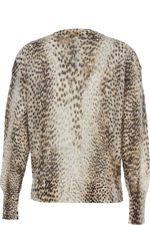 Homeware TwinSet Brown Crewneck Sweater With All-over Leopard Motif In Wool Blend Woman