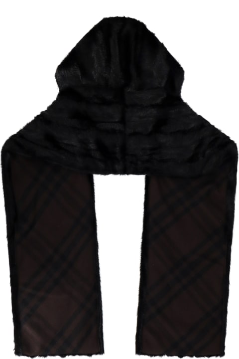Burberry Men Burberry Black Scarf With Faux Fur Hood