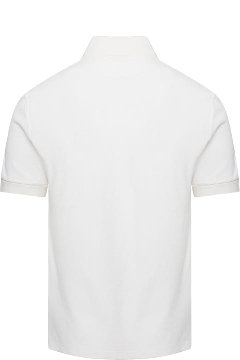 White Polo T-shirt Fleece Texture  In Cotton Blend Man