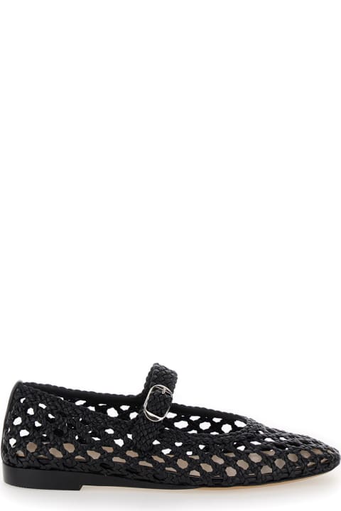 Flat Shoes for Women Le Monde Beryl Black Mary Jane With Strap In Woven Leather Woman