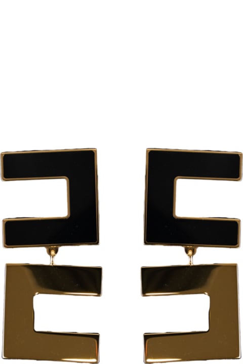 Jewelry for Women Elisabetta Franchi Earrings With Black/gold Enamelled Logo