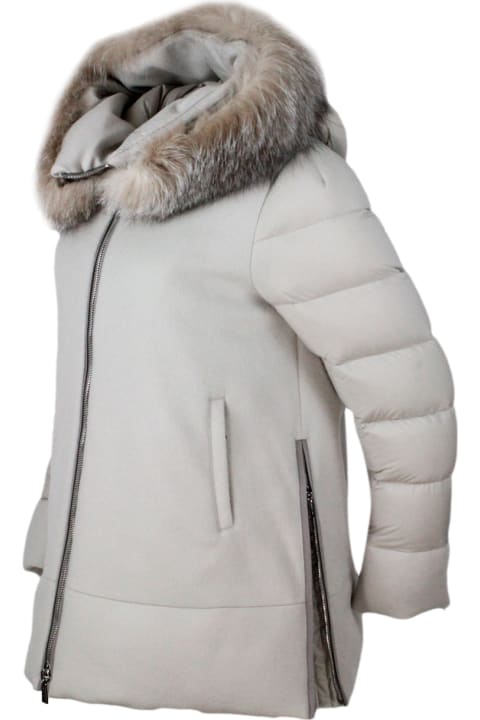 Moorer Coats & Jackets for Women Moorer Down Quilted Wool And Cashmere Jacket With Nylon Sleeves And Hood With Detachable Fox Fur