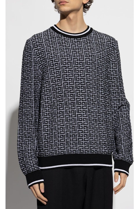 Sweaters for Men Balmain Monogrammed Jacquard Knit Sweater