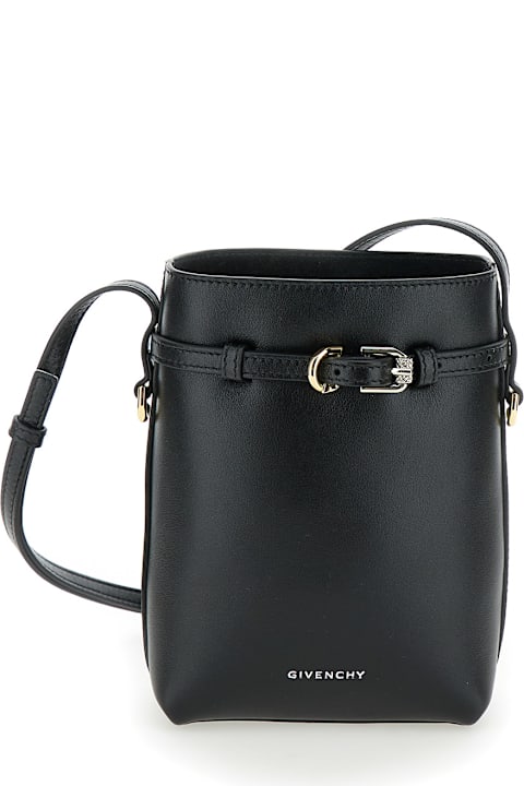 Givenchy 
voyou
 Black Crossbody Bag With Laminated Logo And Buckle In Leather Woman